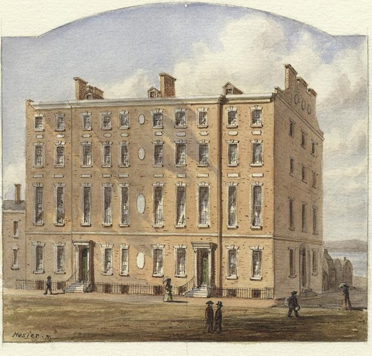 1795 watercolor drawing of the City Hotel, which was built on the site of the City Tavern.