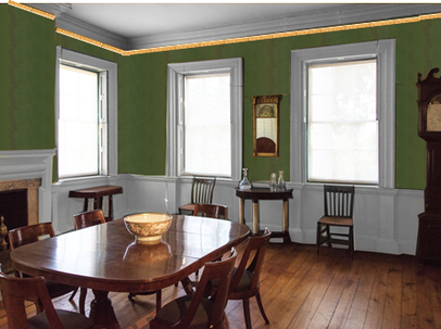 Another mockup of the Morris-Jumel Mansion dining room wallpaper, as it might have looked after years of light exposure.