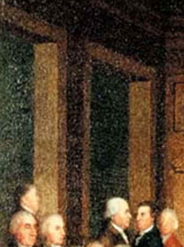 Detail of Congress Voting Independence by Robert Edge Pine and Edward Savage.