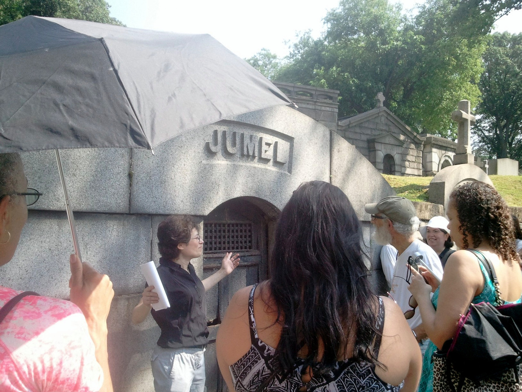 Photograph of people gathered at Mme. Jumel's grave on July 18, 2015