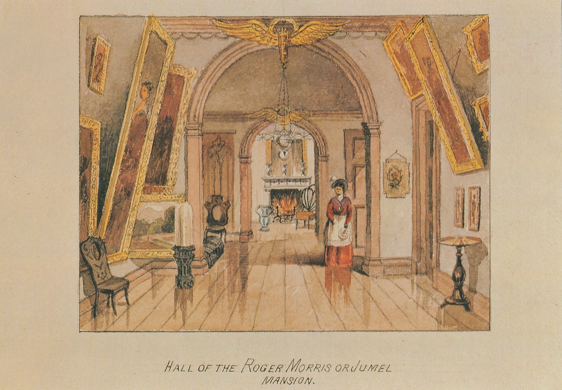 Postcard showing the hallway of the Morris-Jumel Mansion in the nineteenth century.