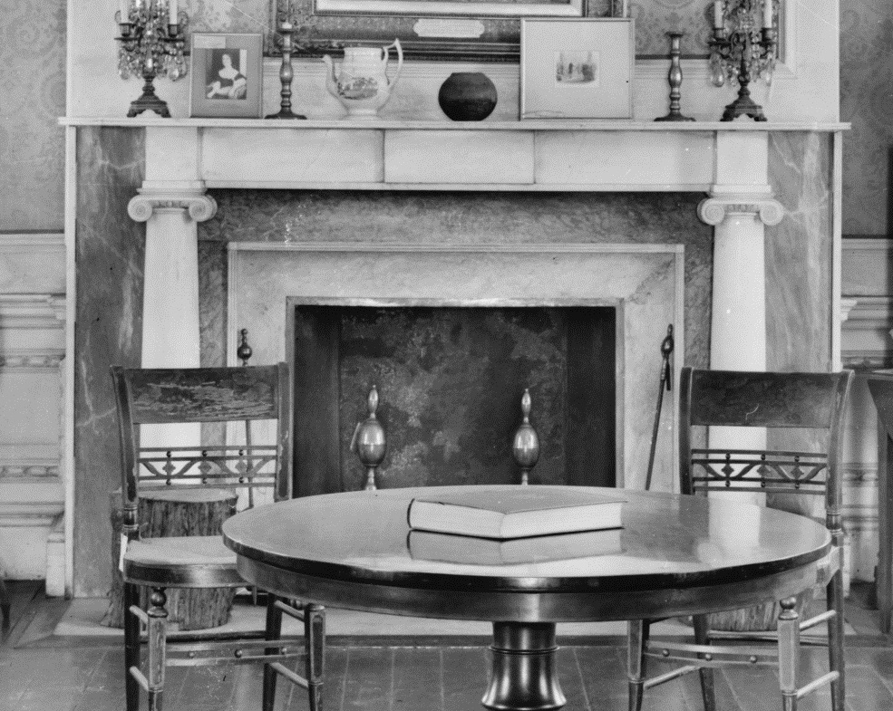 Photograph of the fireplace in the octagon room of the Morris-Jumel Mansion, ca. 1905-1915.